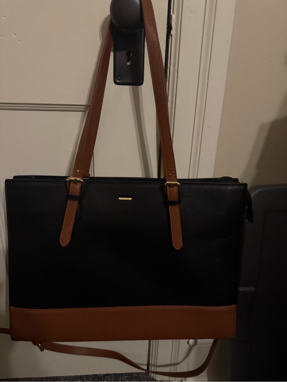 Black and Brown Tote Shoulder Laptop Bag